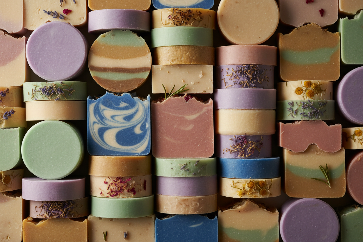 a background of many different soaps