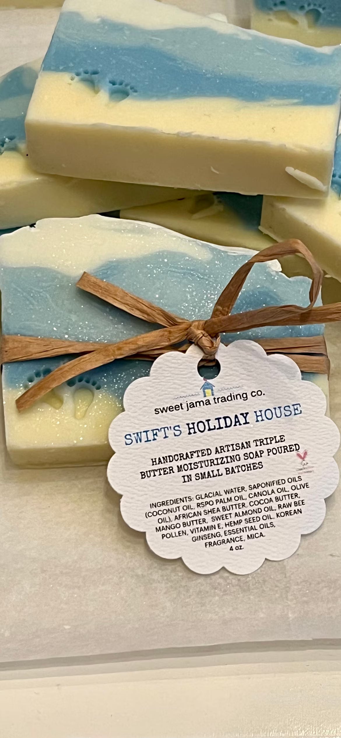 Swift’s Holiday House Handcrafted Artisan Exfoliating Sea Salt Body Soap w/24K Gold, Korean Red Ginseng + Champagne | Folklore |Rhode Island